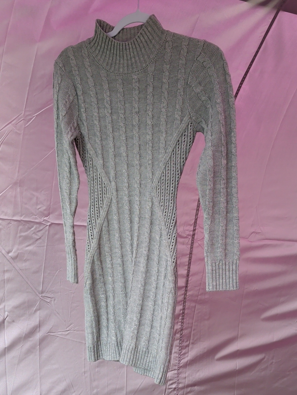 High neck grey knit sweater dress